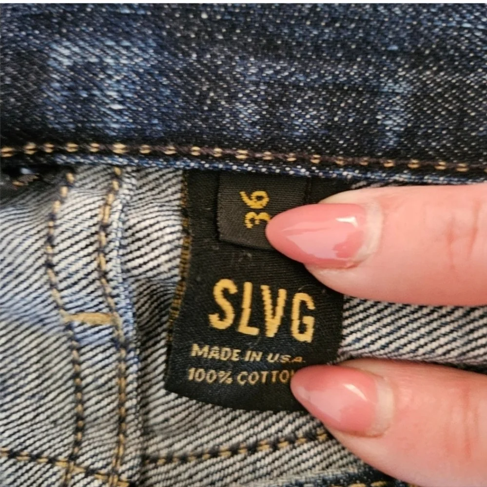 Salvage Distressed Straight Jeans Size 36x33 In Dark Blue - Picture 3 of 8